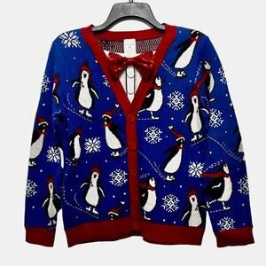 NY Laundry Holiday Classics Penguin Sequined Bow Tie Ugly Christmas Sweater